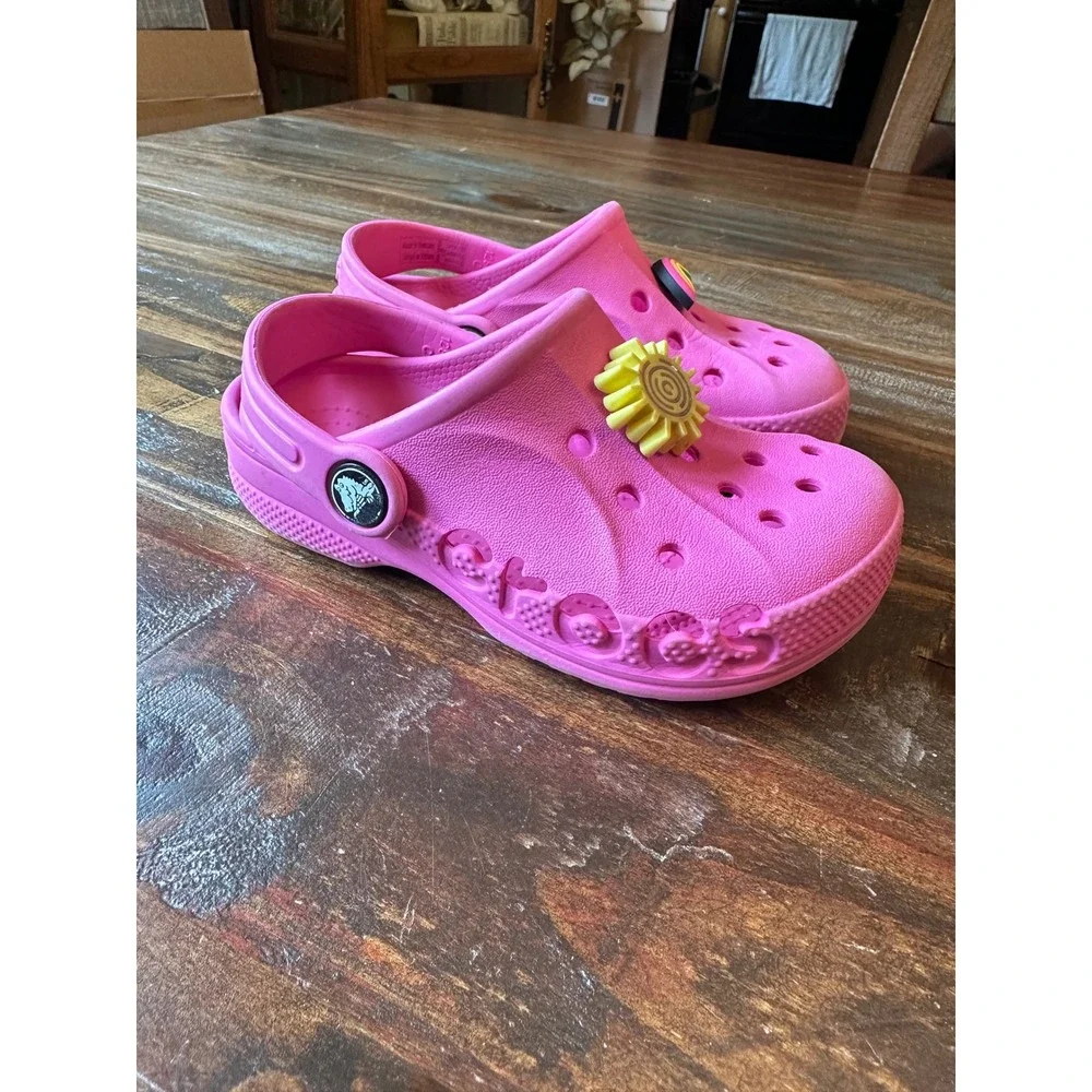 Crocs Baya Clog Kids Electric Pink Rainbow Sun Jibbitz Slip On Shoes C10 Toddler